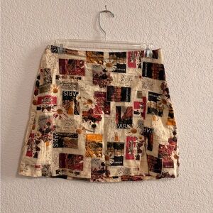 Urban Outfitters Cream Multicolor Postcard Print Mini Skirt